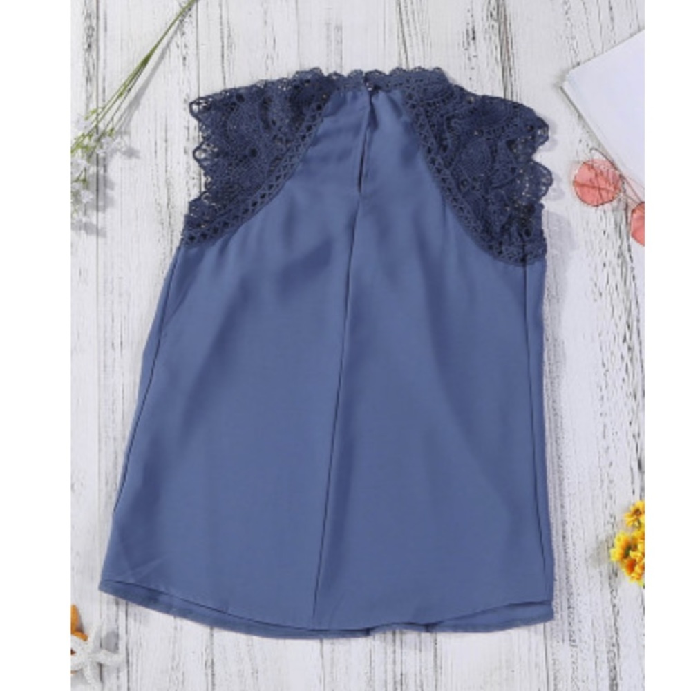 Boho Crochet Lace Trim Blouse in Periwinkle - Picture 4 of 5